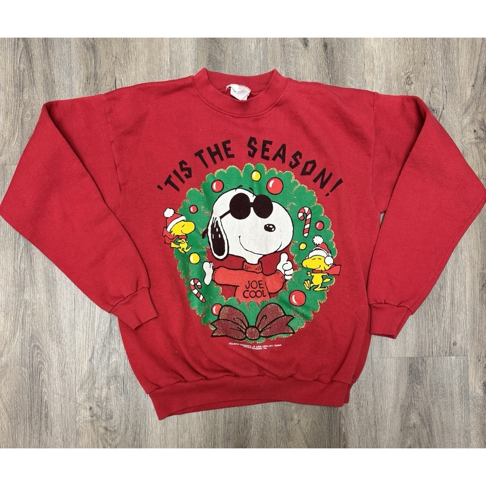 Vintage 70s Snoopy Joe Cool Christmas Sweatshirt Peanuts 'Tis The‎ Season L